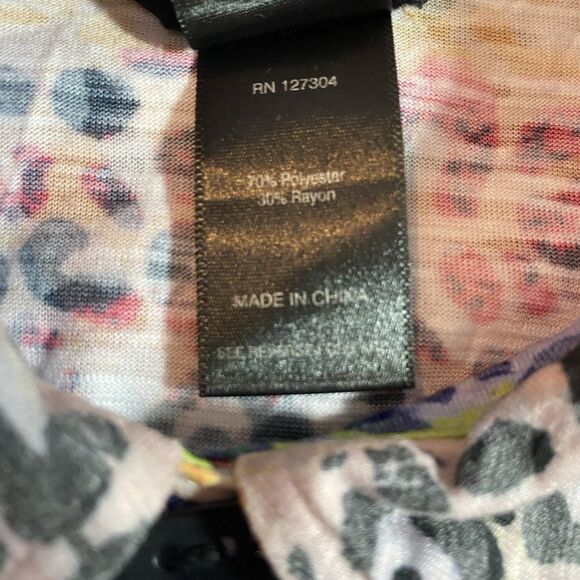 ALI MILES Tunic Blouse Button Down Cheetah Stripe Long Sleeve Womens 1X Colorful - Picture 12 of 14